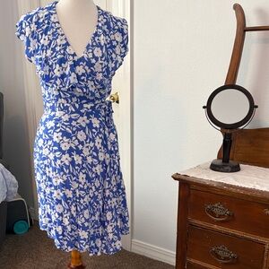 Draper James Blue and White Floral Midi wrap Dress